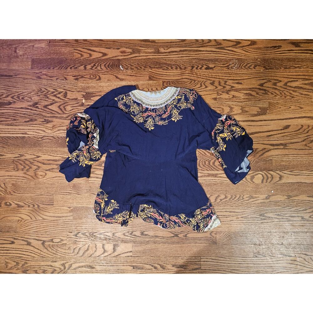 Free People Sunset Dreams Tunic Top Blue Boho Peasant Flowy Oversized Small - Picture 5 of 7